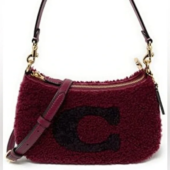 Coach Teri Shoulder Bag (Black Cherry With Coach Motif - Shearling) - Picture 2 of 6